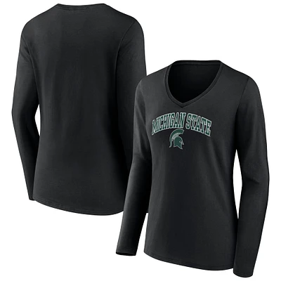 T-shirt à manches longues et col en V pour femme Fanatics Black Michigan State Spartans Campus