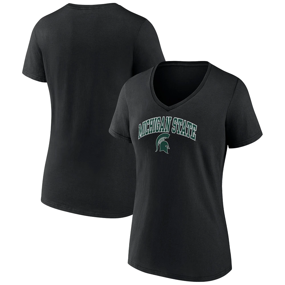 T-shirt à col en V noir pour femmes Fanatics Michigan State Spartans Campus