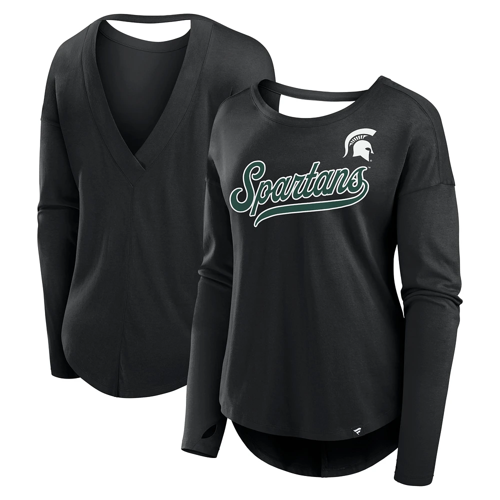 T-shirt à manches longues et col en V pour femme Fanatics Black Michigan State Spartans Training Camp Core