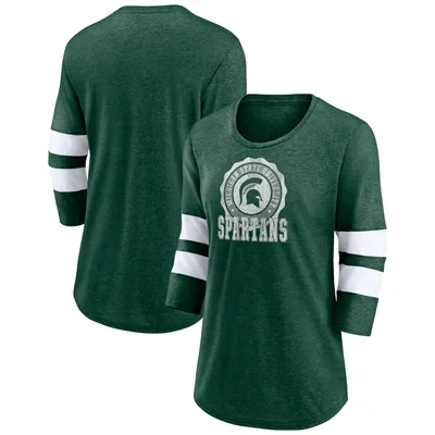 Michigan State Spartans Fanatics Branded Women's Drive Forward Tri-Blend 3/4-Sleeve T-Shirt - Heathered Green