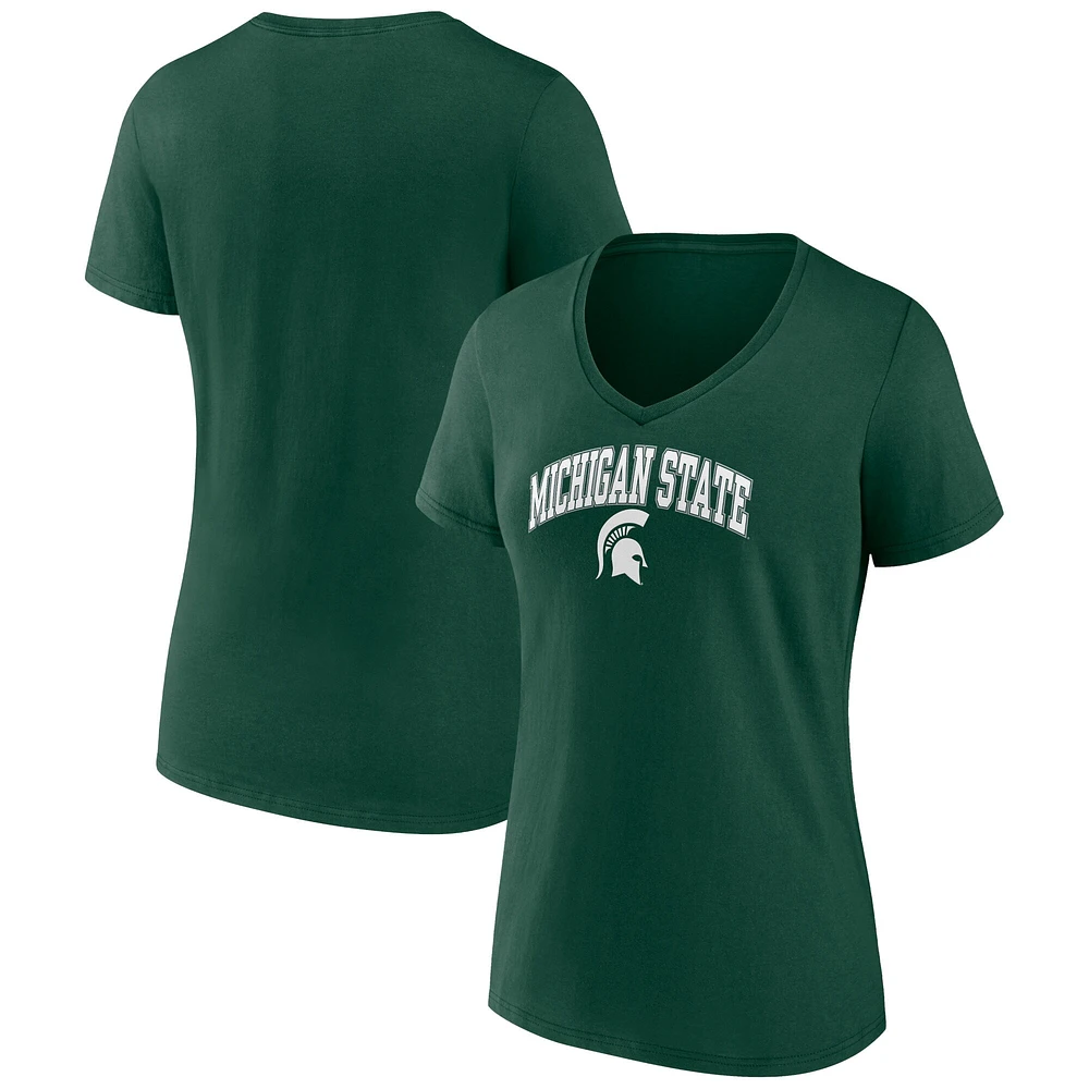 T-shirt col en V vert fanatiques pour femmes Michigan State Spartans Campus