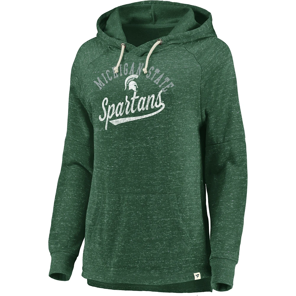 Sweat à capuche vert Fanatics pour femmes Michigan State Spartans Crossneck Faded Script Raglan