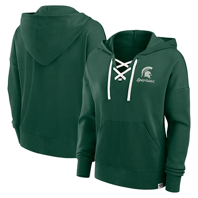 Women's Fanatics Green Michigan State Spartans Heritage Original Script Lace-Up Pullover Hoodie