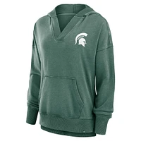 Women's Fanatics  Green Michigan State Spartans Initiative Snow Wash French Terry V-Neck Pullover Hoodie