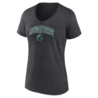 Women's Fanatics Heather Charcoal Michigan State Spartans Campus V-Neck T-Shirt