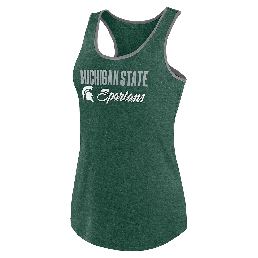 Débardeur à dos nageur Fanatics pour femmes Heather Green Michigan State Spartans Fuel