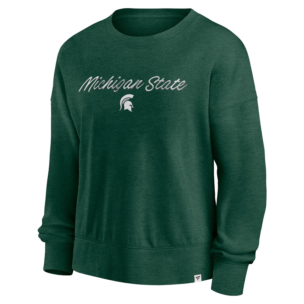 Sweat-shirt Fanatics Heather Green Michigan State Spartans Script pour femmes