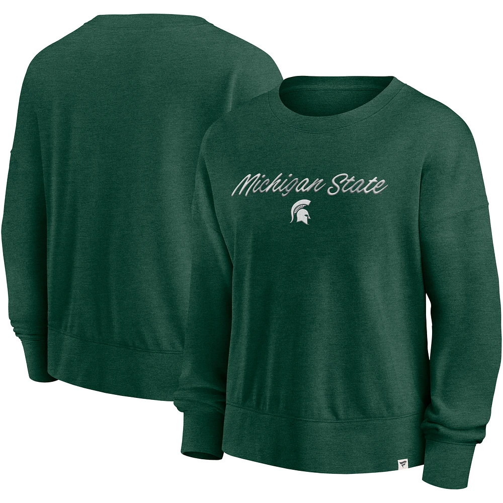 Sweat-shirt Fanatics Heather Green Michigan State Spartans Script pour femmes