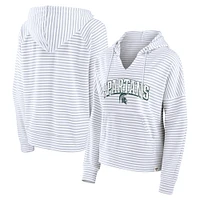 Sweat à capuche rayé avec col cranté et logo Michigan State Spartans Arch Fanatics pour femmes, blanc/gris