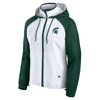 Veste à capuche anorak entièrement zippée blanche Fanatics pour femme Michigan State Spartans