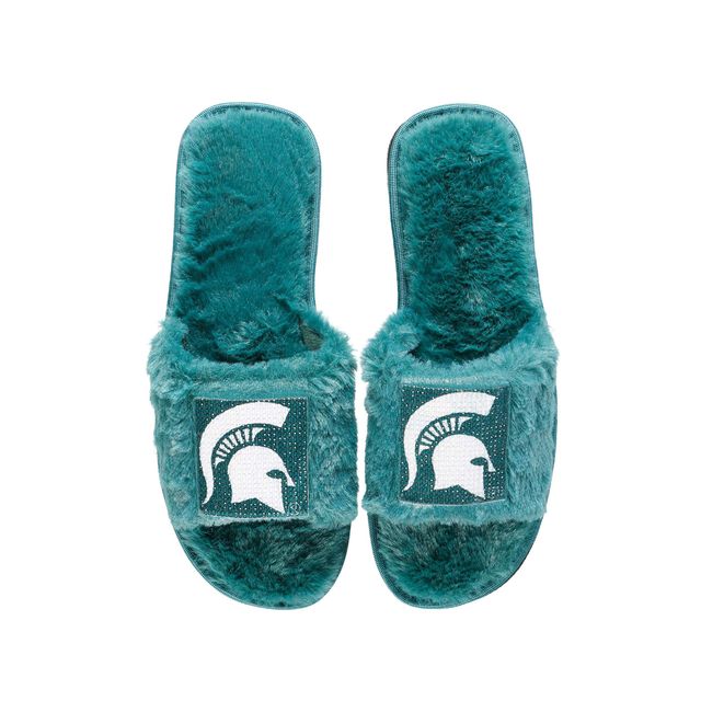 Pantoufles floues à strass FOCO pour femmes, Michigan State Spartans, vertes