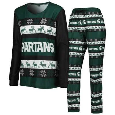Michigan State Spartans FOCO Ugly Long Sleeve T-Shirt & Pajama Pants Sleep Set - Green