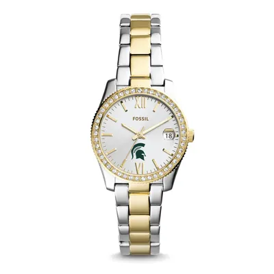 Michigan State Spartans Fossil Women's Scarlette Mini Two Tone Stainless Steel Watch