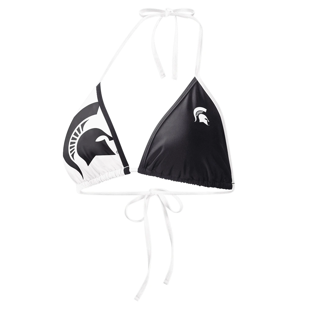 Women's G-III 4Her by Carl Banks Black/White Michigan State Spartans Play Action Bikini Top