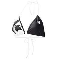 Haut de bikini G-III 4Her by Carl Banks pour femme, Michigan State Spartans Play Action, noir/blanc