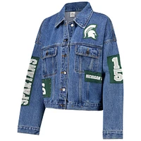 Veste en jean G-III 4Her pour femme de Carl Banks avec patchs et clous Game Ball des Spartans l'État du Michigan