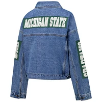 Women's G-III 4Her by Carl Banks Denim Michigan State Spartans Game Ball Patches and Studs Full-Button Jacket