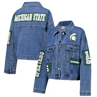 Women's G-III 4Her by Carl Banks Denim Michigan State Spartans Game Ball Patches and Studs Full-Button Jacket