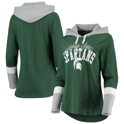Michigan State Spartans G-III 4Her by Carl Banks Women's Passing Play Long Sleeve Hoodie T-Shirt - Green/Gray
