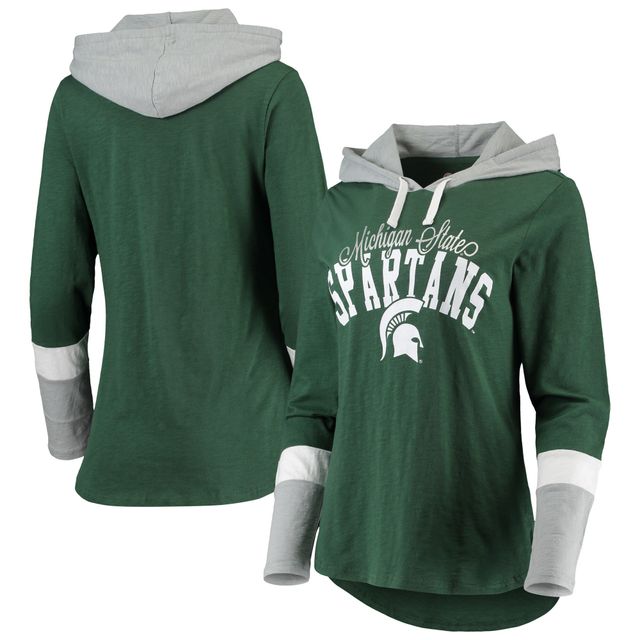 T-shirt à capuche manches longues pour femme G-III 4Her by Carl Banks Michigan State Spartans Passing Play vert/gris