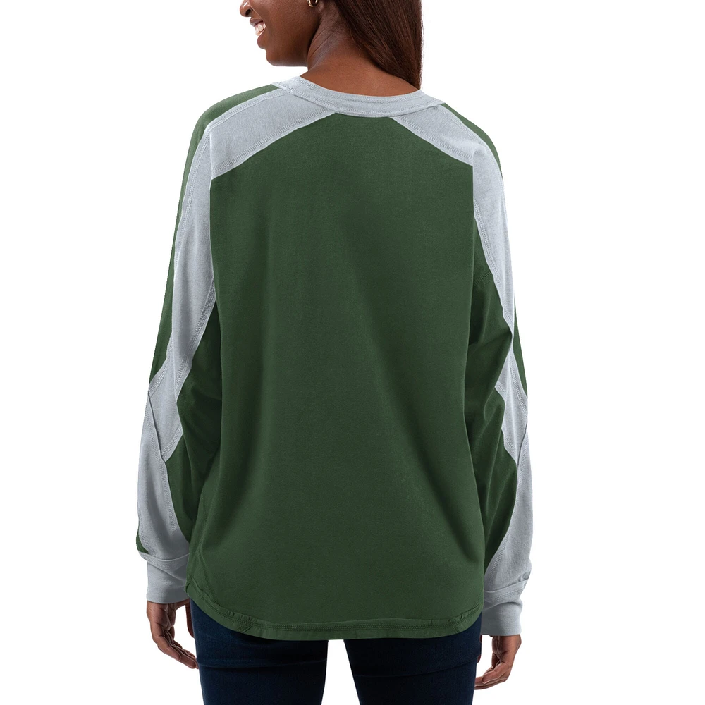 Women's G-III 4Her by Carl Banks Green/Gray Michigan State Spartans Smash Oversized Long Sleeve T-Shirt