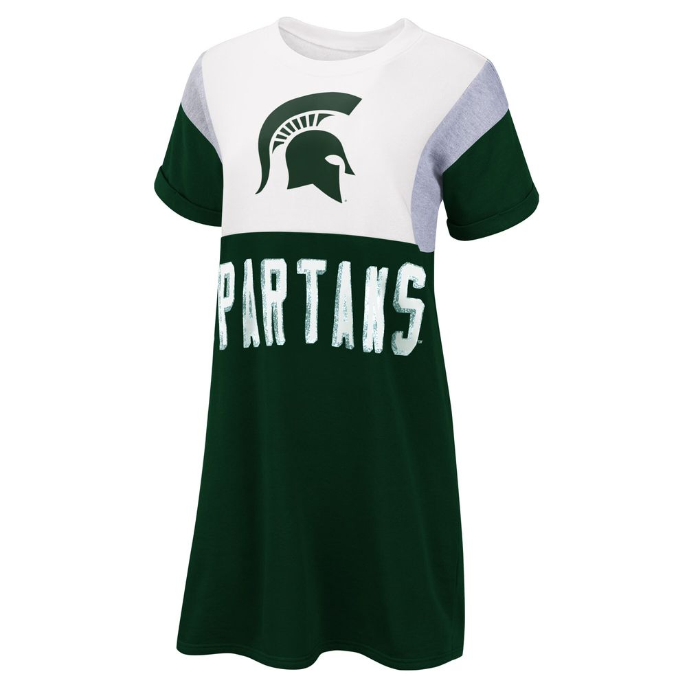 Women's G-III 4Her by Carl Banks Green/White Michigan State Spartans 3rd Down Short Sleeve T-Shirt Dress