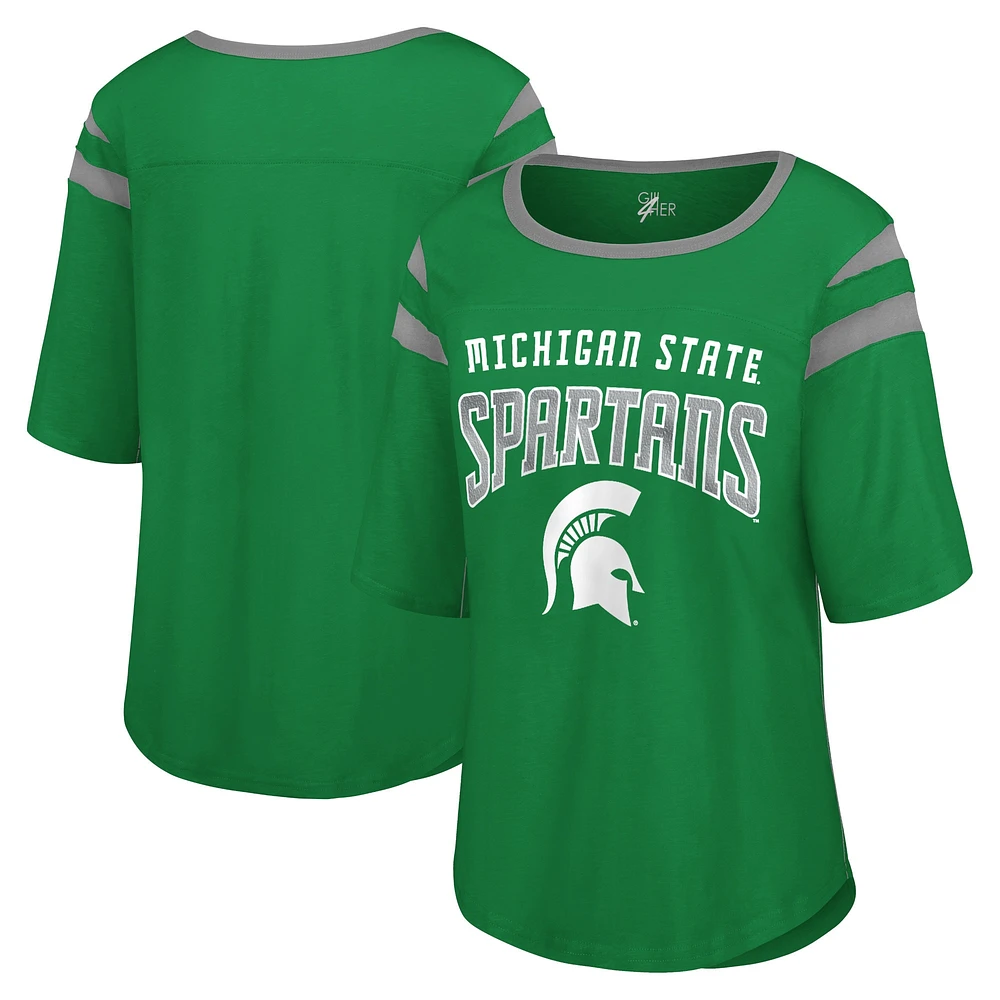 T-shirt à manches longues pour femme G-III 4Her by Carl Banks Green Michigan State Spartans Plus Linebacker