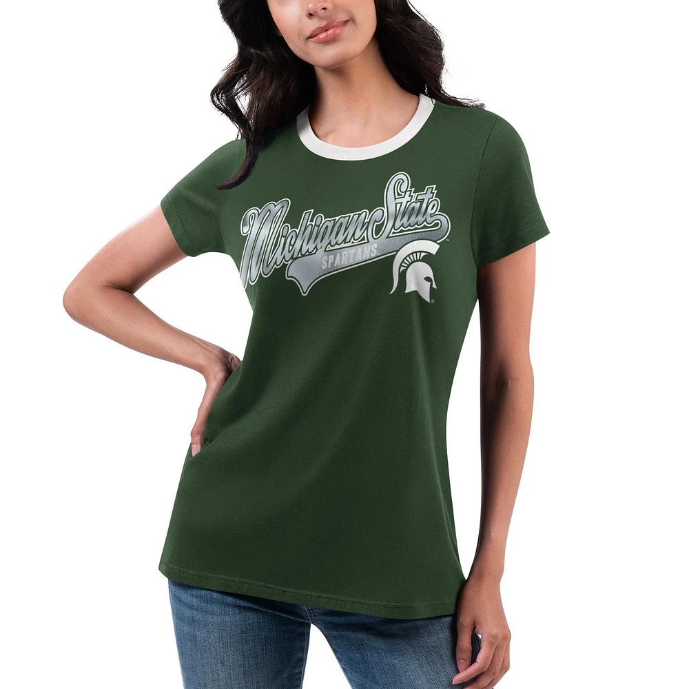 T-shirt pour femme G-III 4Her by Carl Banks vert Michigan State Spartans Recruit Ringer