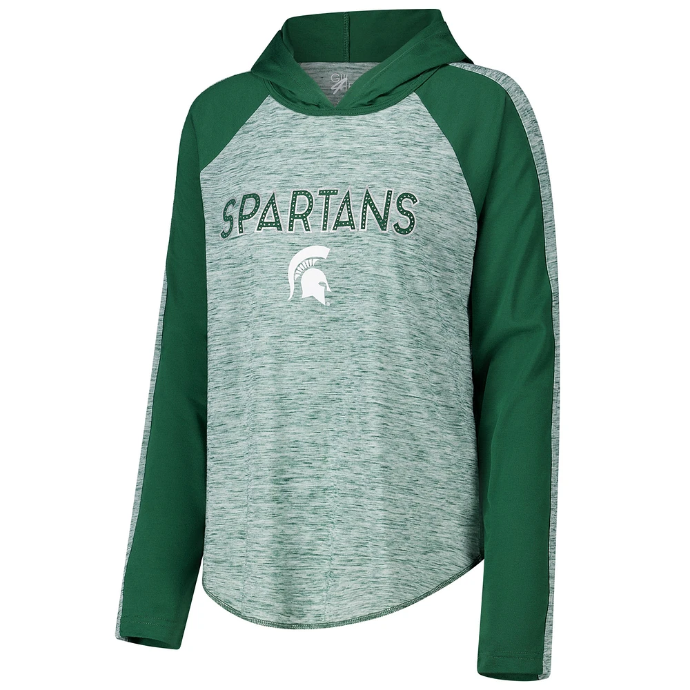 T-shirt à capuche manches longues G-III 4Her pour femme par Carl Banks, Michigan State Spartans, vert, Underdog Bling Raglan