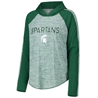 Women's G-III 4Her by Carl Banks Green Michigan State Spartans Underdog Bling Raglan Long Sleeve Hoodie T-Shirt