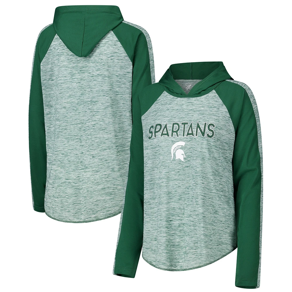 T-shirt à capuche manches longues G-III 4Her pour femme par Carl Banks, Michigan State Spartans, vert, Underdog Bling Raglan