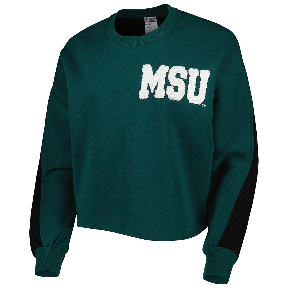 Women's Gameday Couture Green Michigan State Spartans Back To Reality Colorblock Pullover Sweatshirt