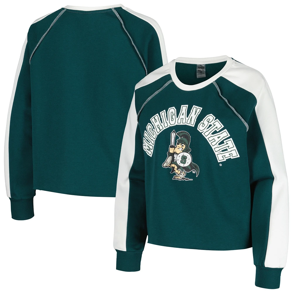 Women's Gameday Couture Green Michigan State Spartans Blindside Raglan Cropped Pullover Sweatshirt