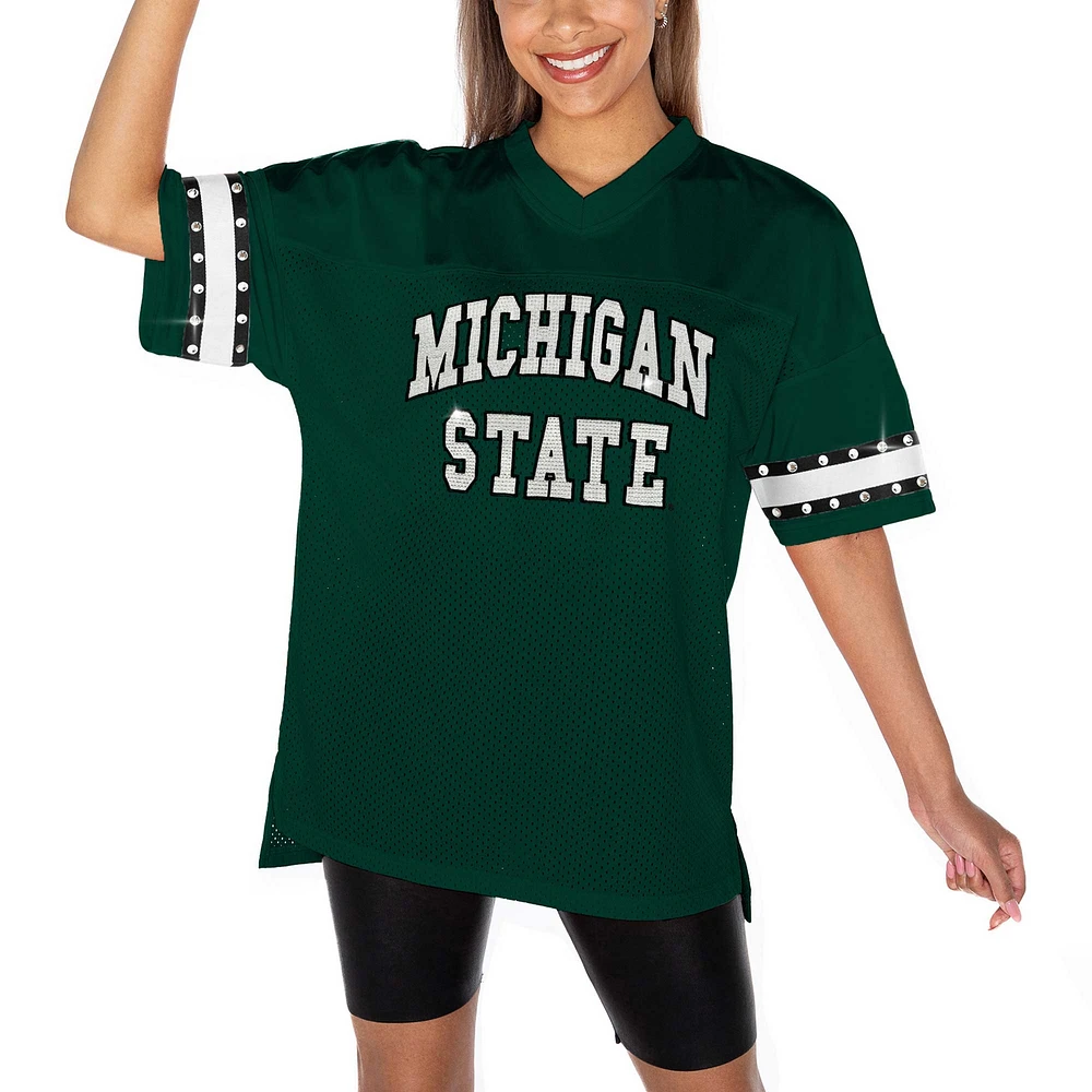 T-shirt à strass vert Gameday Couture pour femme des Spartans de l'État du Michigan jusqu'au coup d'envoi