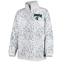 Women's Gameday Couture Heather Gray Michigan State Spartans Leopard Quarter-Zip Sweatshirt