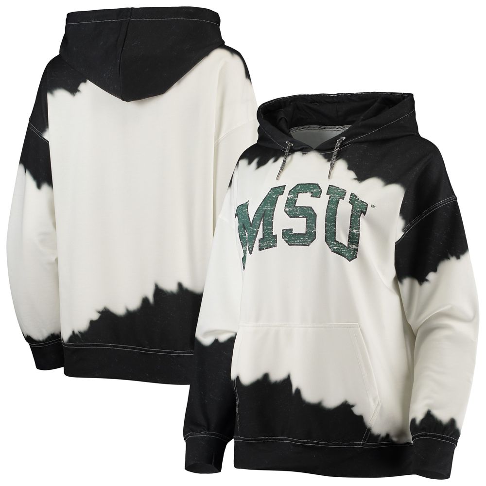 Women's Gameday Couture White/Black Michigan State Spartans For the Fun Double Dip-Dyed Pullover Hoodie