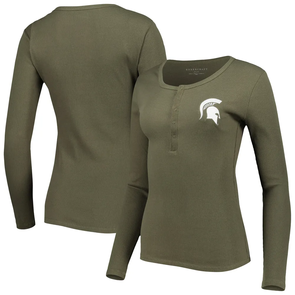 T-shirt à manches longues Harper Henley des Spartans de l'État du Michigan vert pour femme