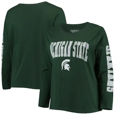 Michigan State Spartans Women's Plus Campus Arch Logo 2-Hit Scoop Neck Long Sleeve T-Shirt - Green