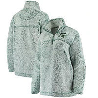 Veste verte Michigan State Spartans Sherpa super douce avec fermeture éclair sur le quart pour femme