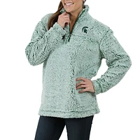 Veste verte Michigan State Spartans Sherpa super douce avec fermeture éclair sur le quart pour femme