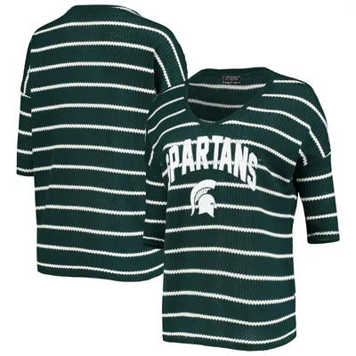 Michigan State Spartans Women's Striped Tri-Blend 3/4 Sleeve T-Shirt - Green