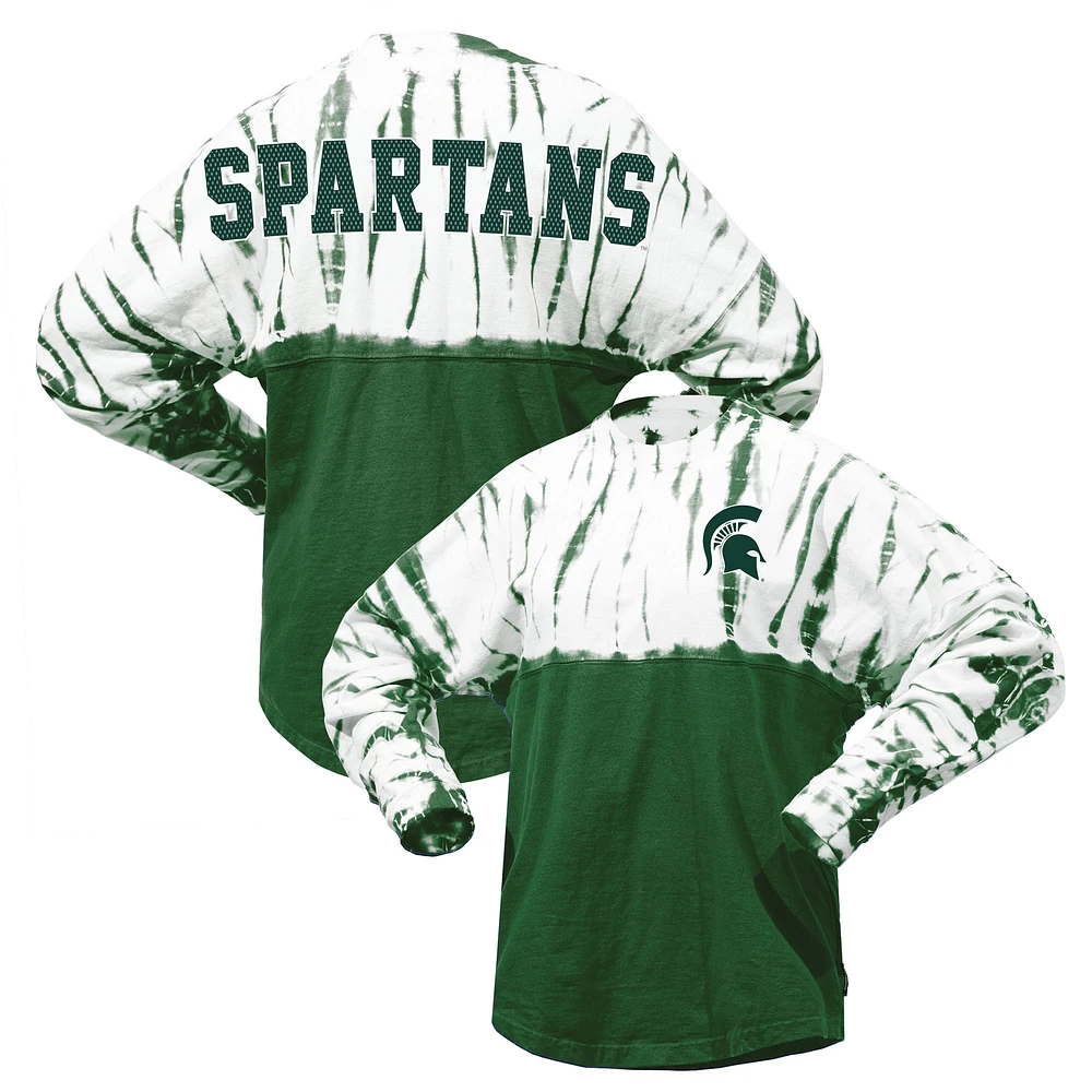 T-shirt en jersey à manches longues tie-dye vert Michigan State Spartans pour femme