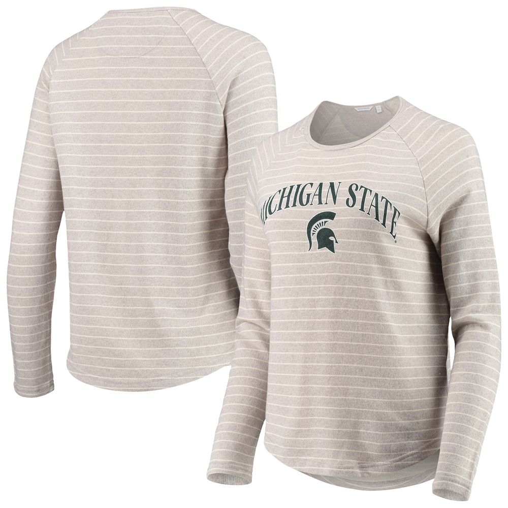 Women's Heathered Gray Michigan State Spartans Seaside Striped French Terry Raglan Pullover Sweatshirt