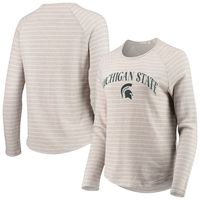 Women's Heathered Gray Michigan State Spartans Seaside Striped French Terry Raglan Pullover Sweatshirt