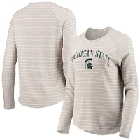 Women's Heathered Gray Michigan State Spartans Seaside Striped French Terry Raglan Pullover Sweatshirt