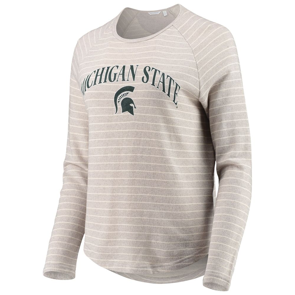 Women's Heathered Gray Michigan State Spartans Seaside Striped French Terry Raglan Pullover Sweatshirt