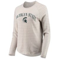 Women's Heathered Gray Michigan State Spartans Seaside Striped French Terry Raglan Pullover Sweatshirt