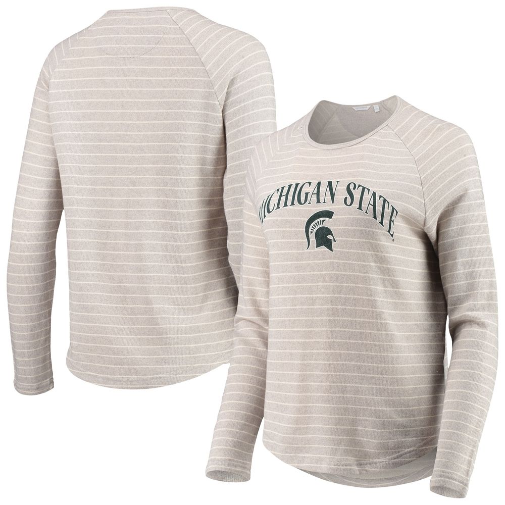 Women's Heathered Gray Michigan State Spartans Seaside Striped French Terry Raglan Pullover Sweatshirt