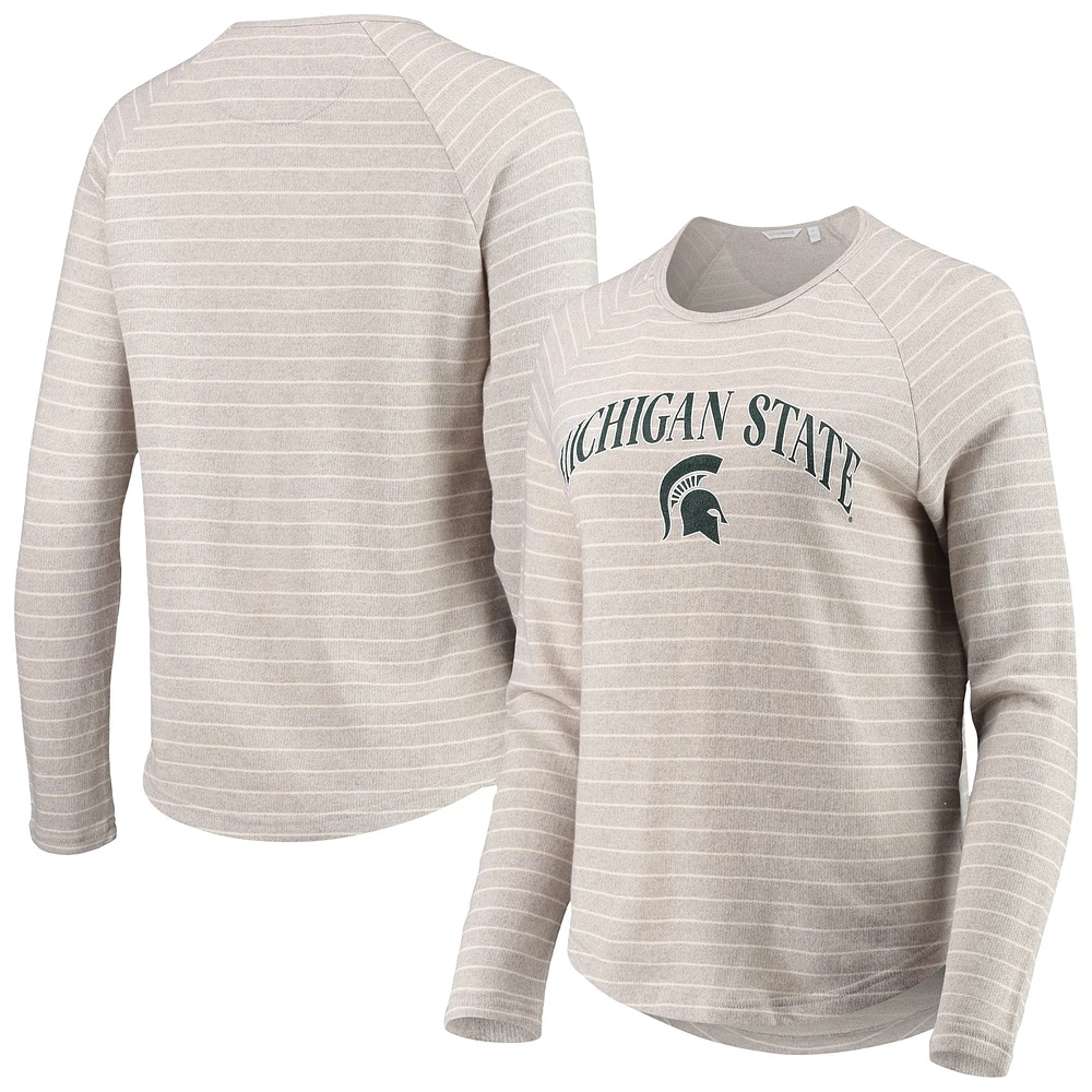 Women's Heathered Gray Michigan State Spartans Seaside Striped French Terry Raglan Pullover Sweatshirt