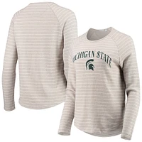 Women's Heathered Gray Michigan State Spartans Seaside Striped French Terry Raglan Pullover Sweatshirt